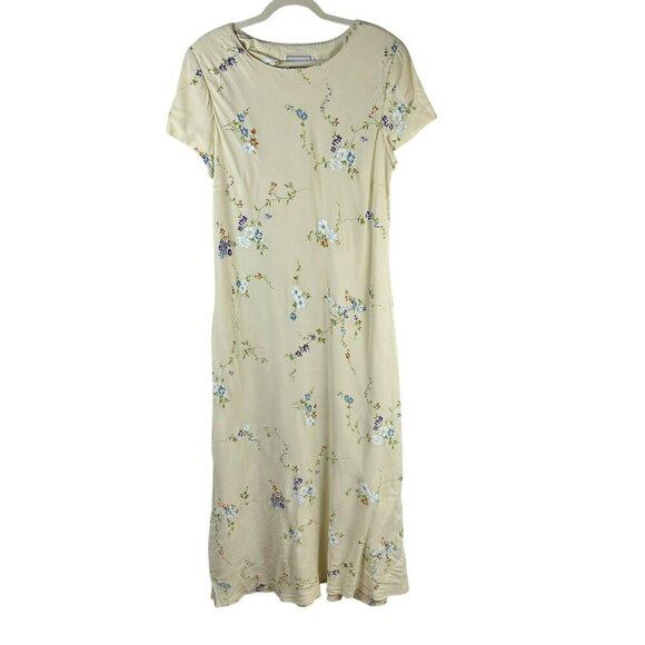 NEW‎ Vintage 90s Karin Stevens Floral Maxi Dress Women 16 Yellow Cottagecore - Picture 1 of 8